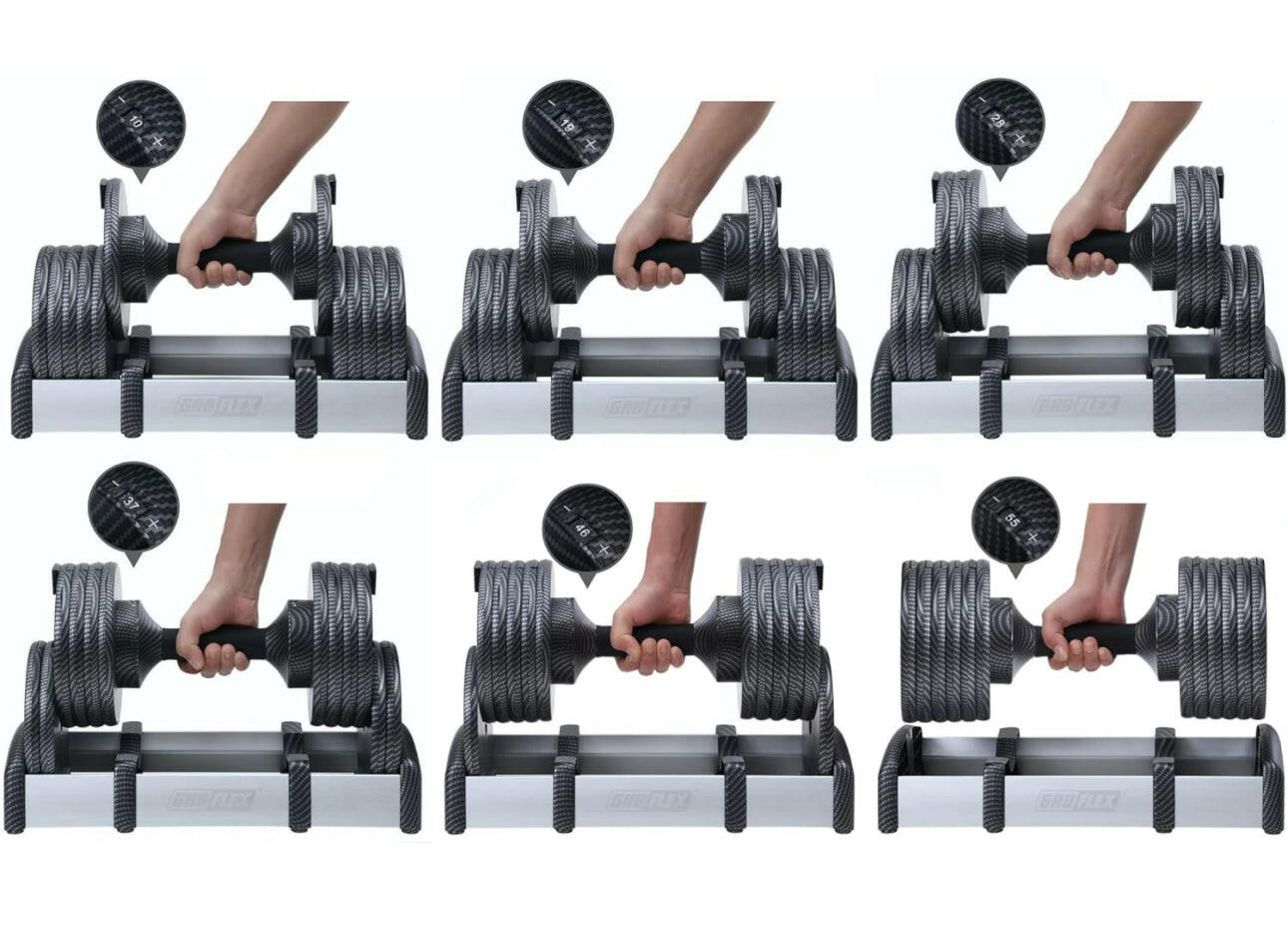 GR8FLEX Adjustable Dumbbells (Pair) 55 LB/ each